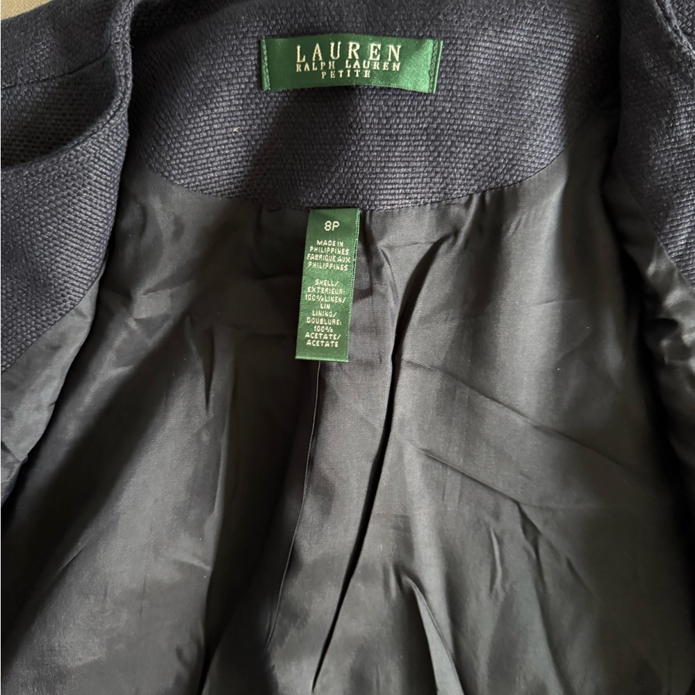 Lauren Ralph Lauren Navy Double-Breasted Linen Jacket (Petite) - Picture 6 of 7